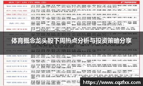 体育概念龙头股下周热点分析与投资策略分享